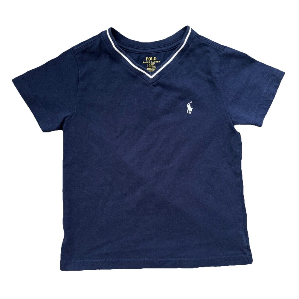 Polo Ralph Lauren Boys 100% Cotton Classic V-Neck Tee Shirt Navy Size 3/3T